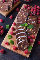 Traditional sweet salami with raspberries