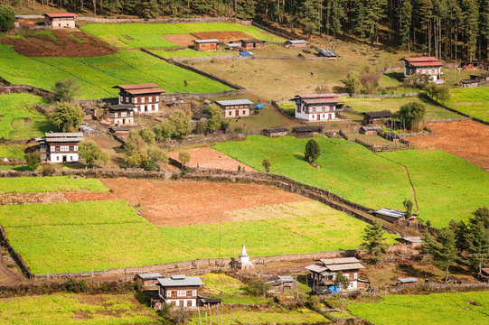 Aerial view of Bhutanese village