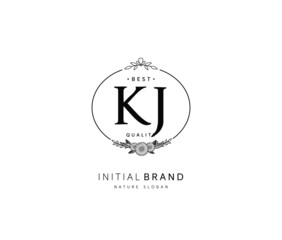 K J KJ Beauty vector initial logo, handwriting logo of initial signature, wedding, fashion, jewerly, boutique, floral and botanical with creative template for any company or business.