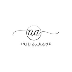 AA Initial handwriting logo with circle template vector.