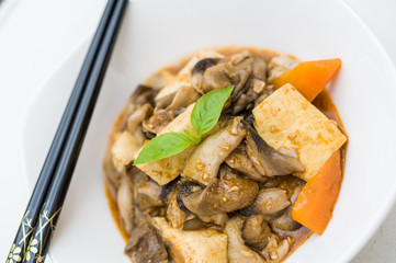Asian vegetarian mushroom and bean curd cuisine