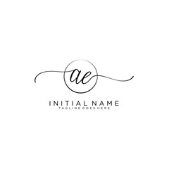 AE Initial handwriting logo with circle template vector.