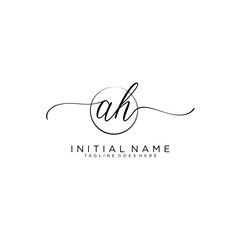 AH Initial handwriting logo with circle template vector.