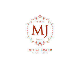 M J MJ Beauty vector initial logo, handwriting logo of initial signature, wedding, fashion, jewerly, boutique, floral and botanical with creative template for any company or business.