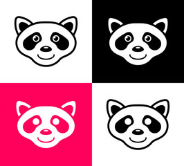 Set of raccoon icons in simple flat design, vector