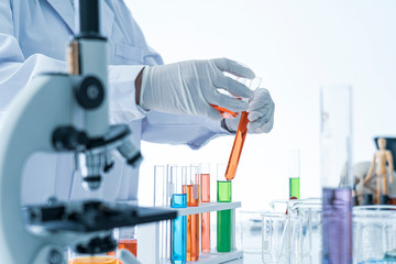 Medical or scientific laboratory researcher performs tests
