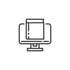 Monitor with book line icon. Bookstore linear style sign for mobile concept and web design. Online education outline vector icon. E-learning symbol, logo illustration. Vector graphics