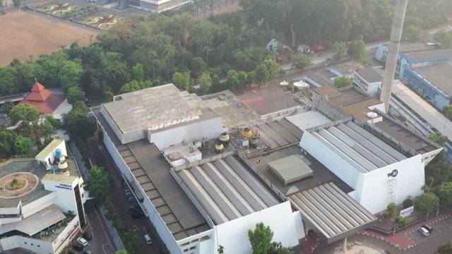 Aerial View of DPR MPR Complex in Jakarta, showing manggal wanabakti and TVRI tower. tilt up Motion