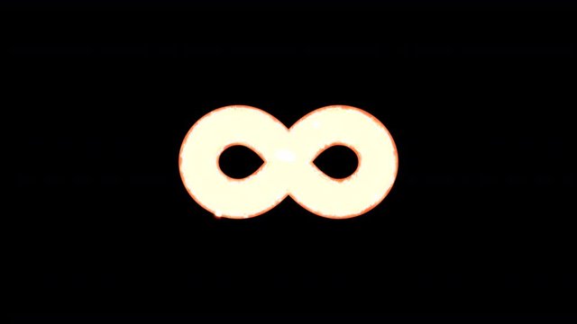 Symbol infinity burns out of transparency, then burns again. Alpha channel Premultiplied - Matted with color black
