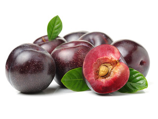 Plums on white background