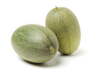 Netted melon on white background 