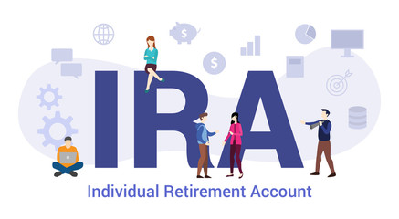 ira individual retirement account concept sop standard operating procedure concept with big word or text and team people with modern flat style - vector