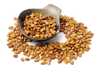 Pine nuts on white background