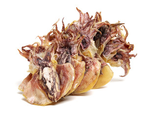 dry squids on white background 