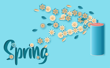 Spring banner with paper flowers for online shopping, advertising actions, magazines and websites. Vector illustration