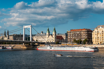 Fototapeta na wymiar Budapest traditional architecture buildings rising above Danube river