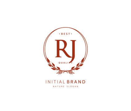 R J RJ Beauty vector initial logo, handwriting logo of initial signature, wedding, fashion, jewerly, boutique, floral and botanical with creative template for any company or business.
