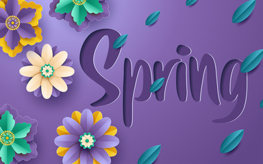 Spring banner with paper flowers for online shopping, advertising actions, magazines and websites. Vector illustration