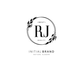 R J RJ Beauty vector initial logo, handwriting logo of initial signature, wedding, fashion, jewerly, boutique, floral and botanical with creative template for any company or business.