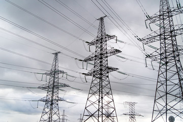 power transmission tower on background of blue sky