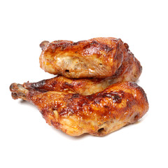 grilled chicken leg  on white background 