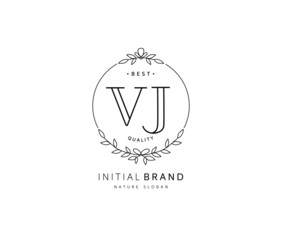 V J VJ Beauty vector initial logo, handwriting logo of initial signature, wedding, fashion, jewerly, boutique, floral and botanical with creative template for any company or business.