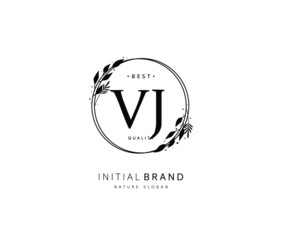 V J VJ Beauty vector initial logo, handwriting logo of initial signature, wedding, fashion, jewerly, boutique, floral and botanical with creative template for any company or business.