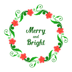 Fototapeta premium Merry and bright card with cute green leafy flower frame. Vector