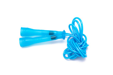 Blue jumping rope isolated on the white background.