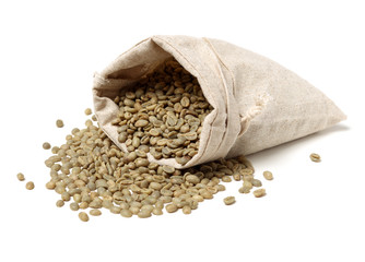 Green coffee beans on white background