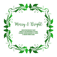 Banner merry and bright, with decoration border of green foliage frame. Vector