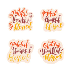 Grateful Thankful Blessed - Inspirational happy Thanksgiving day lettering quote for posters, t-shirt, prints, cards, banners. Christian god religious saying. Typographic vector slogan illustration