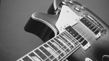 electric guitar closeup . black and white