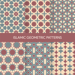 Set of Seamless Ancient Style Islamic Geometric Patterns, Arabic Moroccan Pattern Collection
