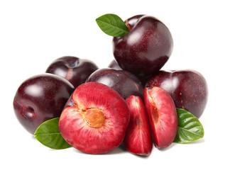 Plums on white background