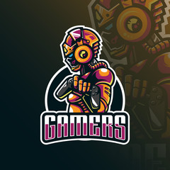 gamer mascot logo design vector with modern illustration concept style for badge, emblem and tshirt printing. gamer robot illustration.