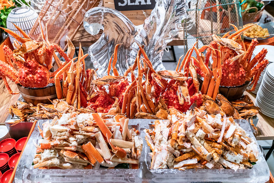 Alaskan King crab seafood on ice