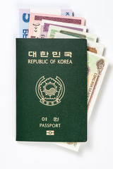 Korean passport on white background.