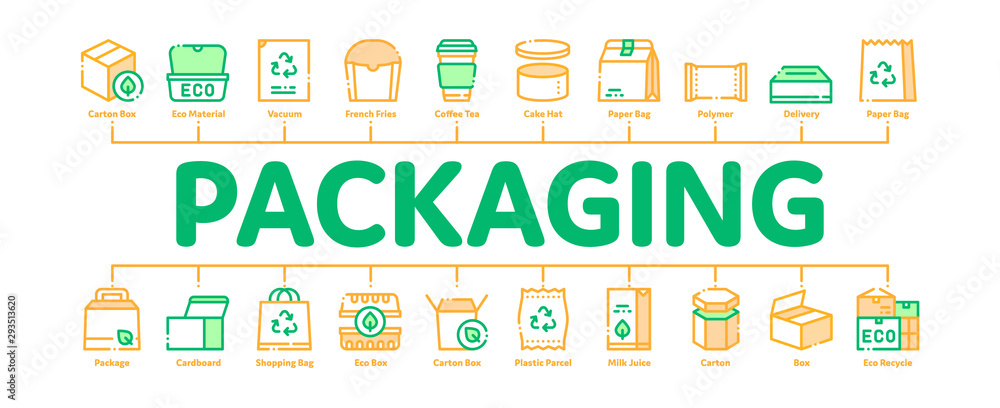 Poster packaging minimal infographic web banner vector. carton open and closed packaging concept linear pic