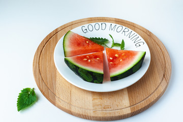 Vitamin watermelon smoothie for vegans on a yellow background. Super food for detox	