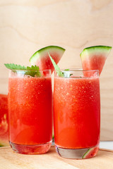 Vitamin watermelon smoothie for vegans on a yellow background. Super food for detox	
