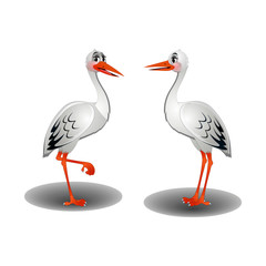 Stork Birds Facing Each Other - Cartoon Vector Image