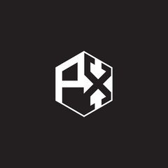 PX Logo monogram hexagon with black background negative space