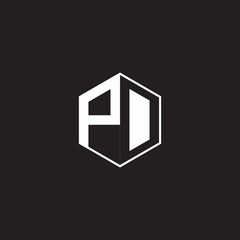 PD Logo monogram hexagon with black background negative space style
