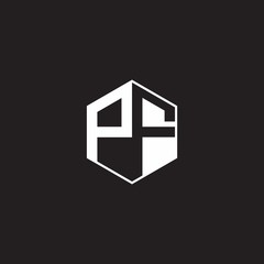 PF Logo monogram hexagon with black background negative space style