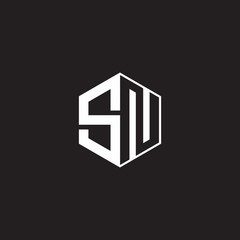 SN Logo monogram hexagon with black background negative space style