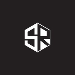 SR Logo monogram hexagon with black background negative space style