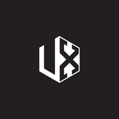 UX Logo monogram hexagon with black background negative space style