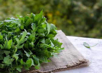 Arugula. Close-up. fresh green rukola.