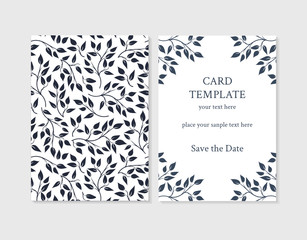 Wedding invitation with leaves blue